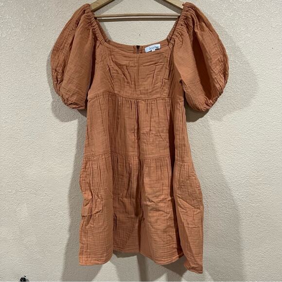Louna Rust Orange Tiered Cotton Mini Dress MEDIUM - Picture 2 of 11
